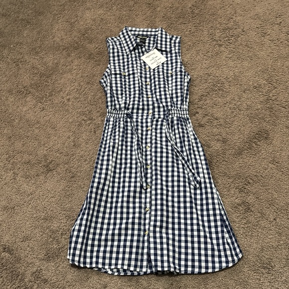 NWT Summer Vibes Dress-S-Cotton-Blue & White Gingham Print-Elastic Waist-Buttons - Picture 11 of 14